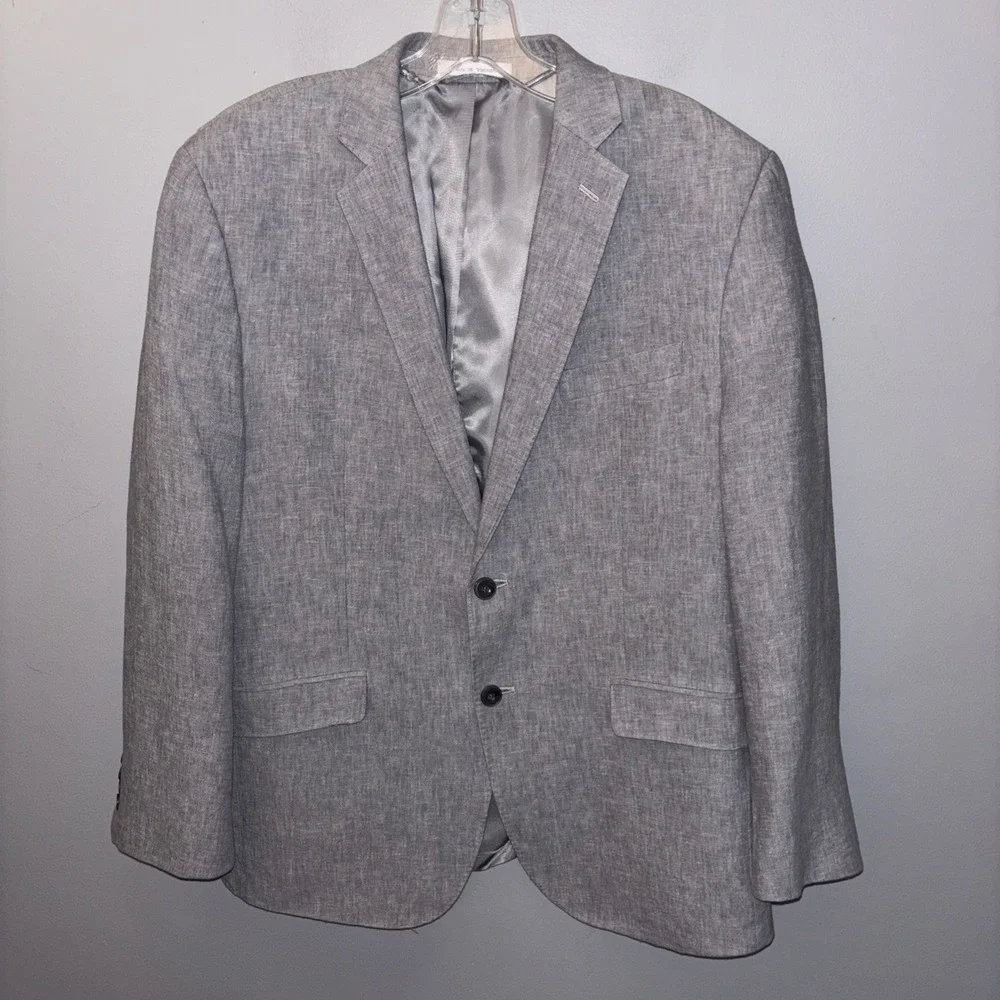 Michael Kors Mens Two Button Grey Blazer Linen Blend Suit Jacket Lightweight 42R